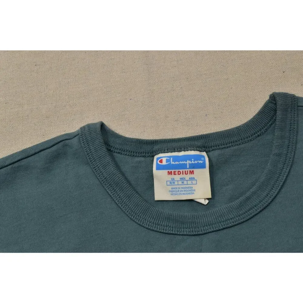 Champion Men's Medium Teal Blue Graphic Script Short Sleeve T-Shirt 100% Cotton - Picture 6 of 8